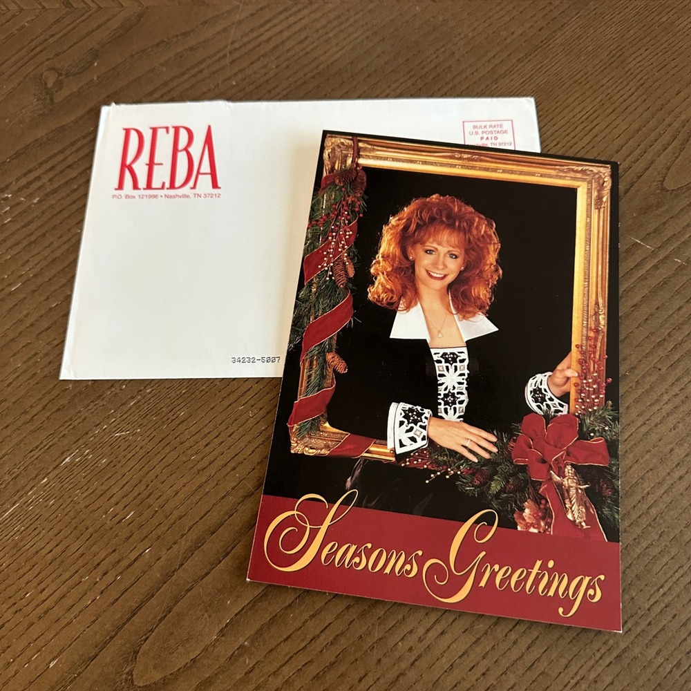 Vintage Reba‎ McEntire Seasons Greetings Christmas Card with Envelope Fan Club